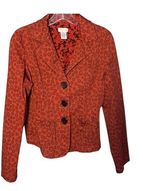VTG Y2K Maurices Dark Orange Boho Print Fitted Jacket Blazer Size Medium 90s 00s